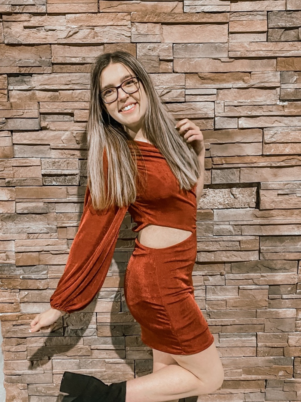 Altar’d State Rust Red Cutout Velvet Mini Dress